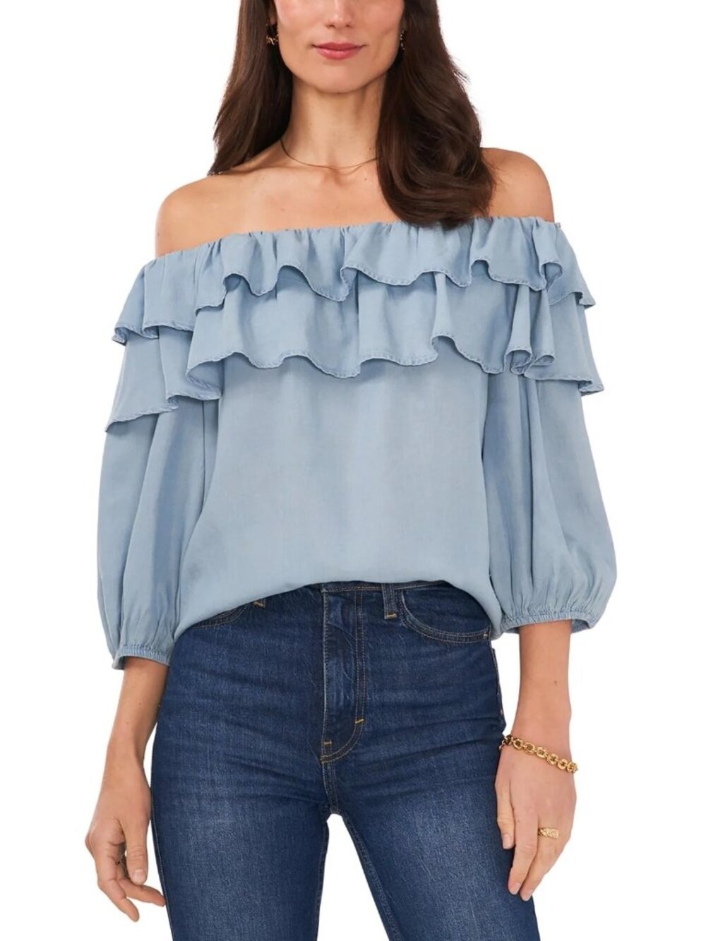 Sam And Jess Womens U Lyocell Off the Shoulder Top Blue Size M NWT